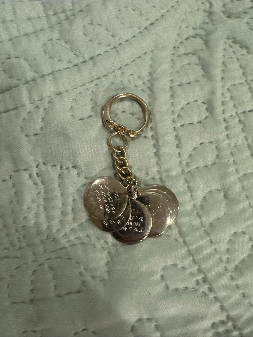 Gold-Tone Engraved Ten Commandments Round Disc Metal Keychain